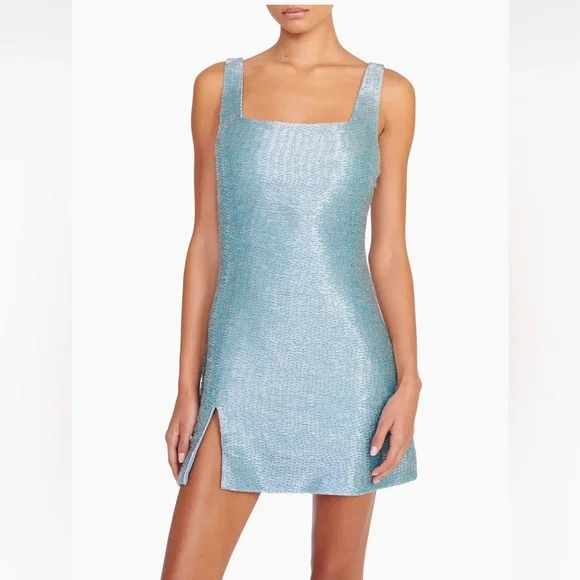 staud blue mini dress STAUD, Mini Marlowe Dress in Navy, Size Large main image 1